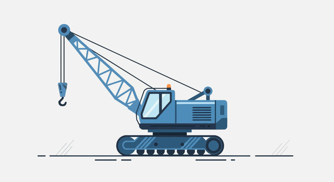 Powerful Tracked Crane Machine For Building Site Development Projects Flat Vector Graphic Design