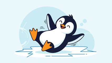 Obraz premium Cartoon Penguin Slipping on Ice with Playful Expression and Dynamic Pose