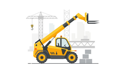 Powerful Yellow Telehandler Forklift Managing Loads On Urban Building Project