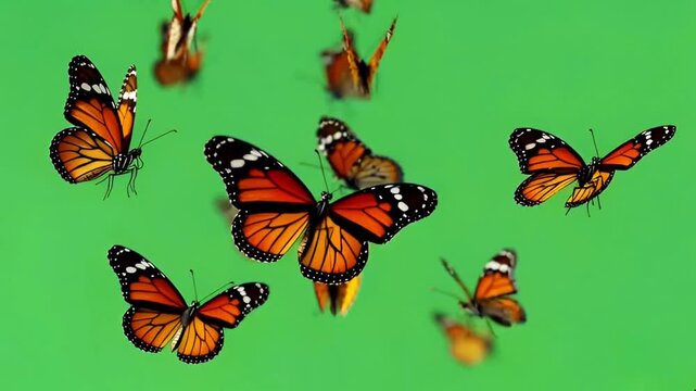 Animation orange butterfly on green screen.