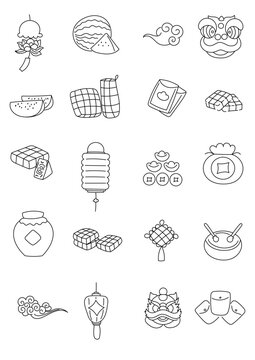 set of food and drinks
