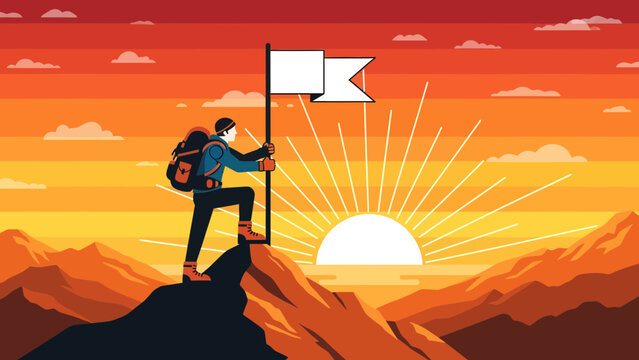 Reaching The Peak A Conqueror Plants The Flag After Successful Climb