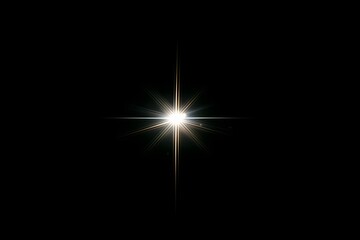 Fototapeta premium Bright light flare creates dynamic abstract effect, resembling a star that shines, glows intensely. Powerful lens ray pierces deep black, offering a captivating, luminous visual.