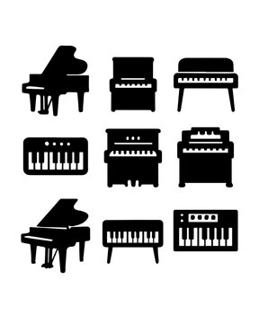 Expanded Keyboard Instrument Silhouette Set &ndash; Pianos, Organs, Synths