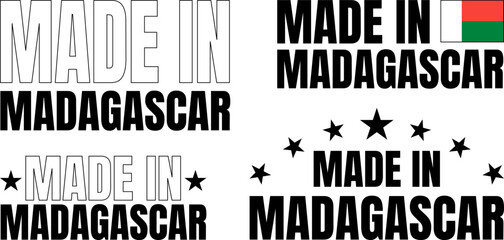 Bold icons set made in Madagascar shows text in different styles and formats