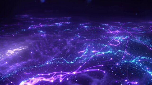 Abstract Network of Glowing Lights in Deep Space.