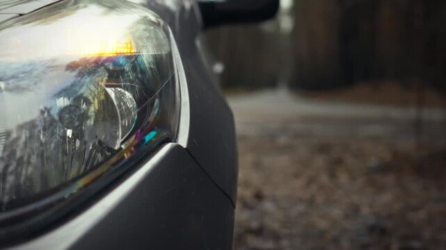 Vehicles hazard lights intermittently flash on roadside, indicating potential danger to nearby traffic and alerting drivers to safety situation, utilizing vehicles warning system to prevent accidents
