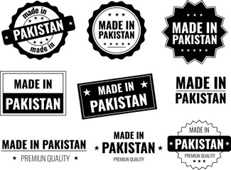 Obraz premium Set of made in Pakistan labels showing product quality and origin details in different styles