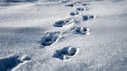 Animal tracks in fresh snow on winter landscape  