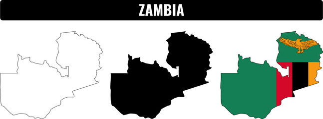 Fototapeta premium Shapes of Zambia in different colors on a plain background showing cultural symbols and borders