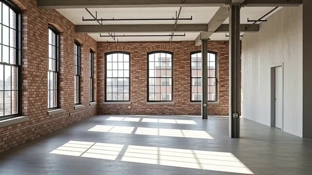 Empty Industrial Loft Space with Natural Light.