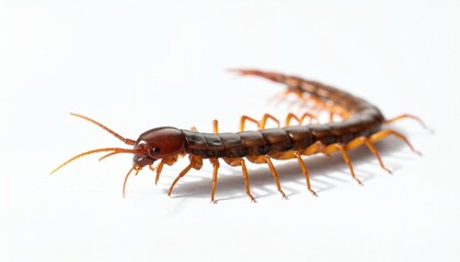 Fototapeta premium Centipede Insect Closeup on White Background.
