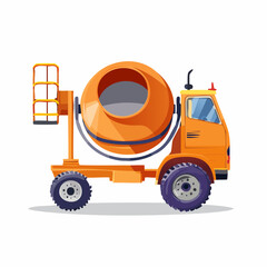 Orange cement mixer truck illustration against white background