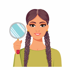 Woman holding magnifying glass vector illustration on white background
