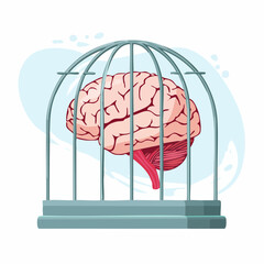 Conceptual illustration brain inside a cage symbolizing restriction or limitation