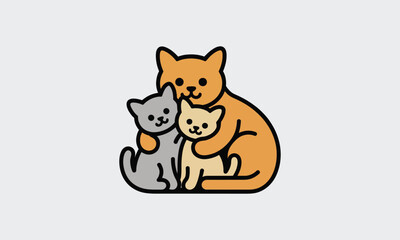 Obraz premium Mother Cat and Kittens Illustration