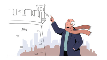 Obraz premium Senior Man Inspiring Monumental Landmark Design For Urban Planning And City Vision