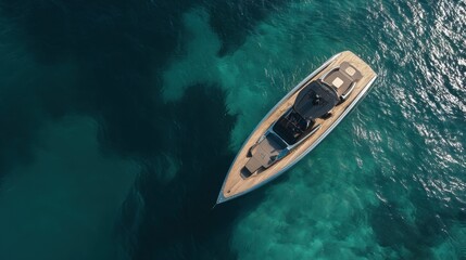 Fototapeta premium Luxurious yacht sailing in turquoise sea waters from aerial view.
