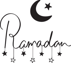 Ramadan Kareem calligraphy with crescent moon and stars Islamic greeting for Ramadan and Eid isolated on white background