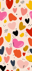 Fototapeta premium Hearts in a cute retro doodle style creating a vibrant seamless pattern. Seamless heart pattern representing love and romance