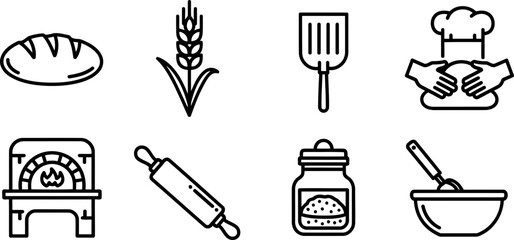 Real Bread Week baking icons set, vector illustration
