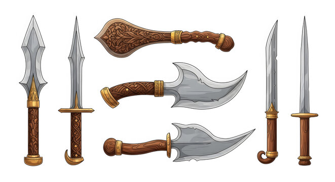 Collection of stylized fantasy daggers, blades, and ancient mele