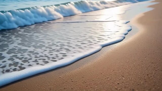 Ocean waves creating foam patterns on sandy beach
