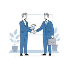 Businessmen Shaking Hands with Data Presentation on Tablet