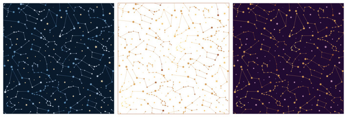 Set of seamless pattern with zodiac constellation. Vector illustration