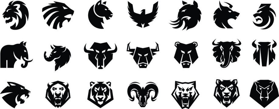 Wild Animal Head Logos and Sports Mascot Vector Silhouette Set