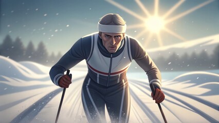 Gigapixel standard v2 4x cross country skier pushing uphill with lungs burning