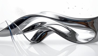 Naklejka premium Abstract metallic chrome sculpture with flowing curves and reflections