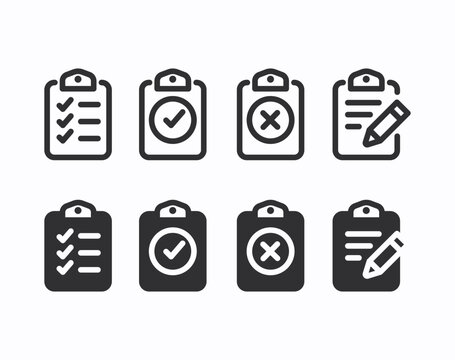 Clipboard icons set with line and solid symbols. Document, file, task minimal icons. To do list, Checklist clipboard, project management, todo dashboard. UI UX icons for website or app. Pexel perfect
