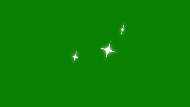 Dynamic Glitter Star Motion Graphics, White Sparkling Stars on Green Background. Twinkle star glitter sparkle, star sparkle vector doodles, glowing light effect, retro shine movement.4k Animation