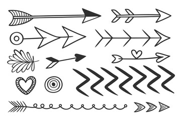 Hand drawn black arrow and doodle elements vector set