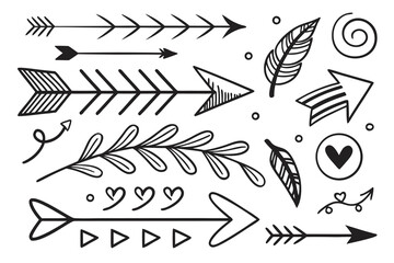 Hand drawn black arrow and doodle elements vector set