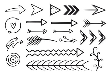 Hand drawn black arrow and doodle elements vector set