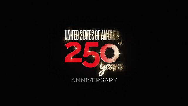 250 years anniversary celebration logo video. 4th of July Independence Day of America. Number 250 vector illustration on black background.