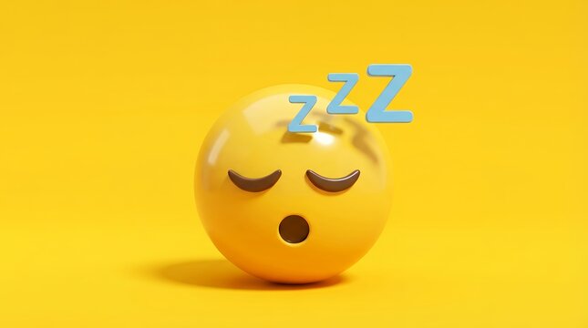Yellow emoji face with closed eyes and open mouth symbolizing sleep and rest with blue zzz letters floating above its head sleeping emoticon tired resting dream slumber exhaustion