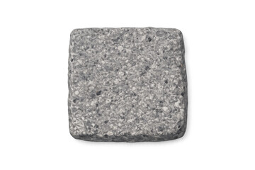 Rough textured granite cube with a speckled gray surface and rounded edges
