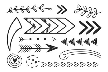 Hand drawn black arrow and doodle elements vector set
