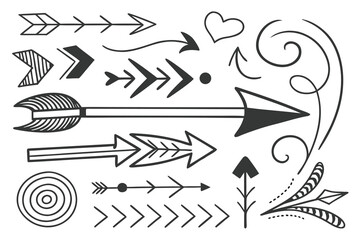 Hand drawn black arrow and doodle elements vector set