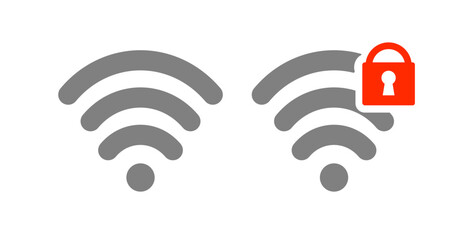 Wi-Fi Connection Icons Set with Locked and Unlocked Network Symbols. Vector illustration.