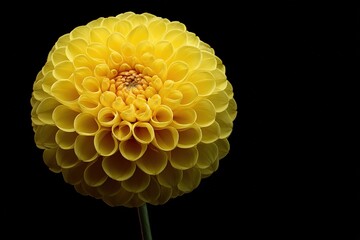 Perfectly round yellow pompon dahlia isolated on black background