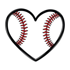 Heart Shaped Baseball with Red Stitching on White Background love sport