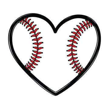 Heart Shaped Baseball with Red Stitching on White Background love sport