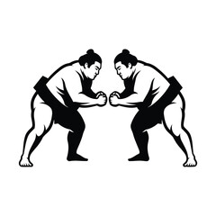 Two Sumo Wrestlers Facing Off in Black Silhouette wrestling sport