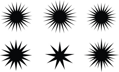 Fototapeta premium Abstract starburst sunburst shape icon set in black silhouette style for logos decorative graphics and design elements