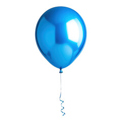 A blue balloon is floating with a ribbon attached below it on transparent background