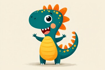 Fototapeta premium Cute cartoon baby dinosaur character smiling with open arms